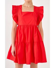 Женское платье с рюшами и сборками English Factory, красный
