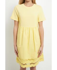 Женское мини-платье из микс-медиа с кружевом и фестонами English Factory, желтый