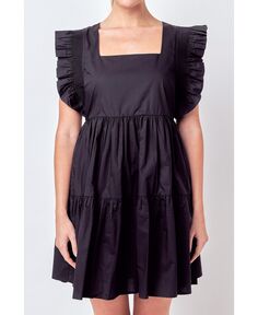 Женское платье с рюшами и сборками English Factory, черный