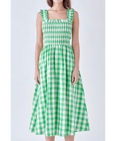 Женское присборенное платье в клетку с принтом English Factory, зеленый