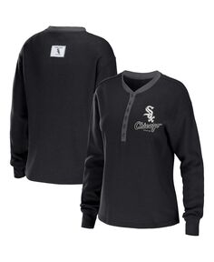 Женская черная футболка с длинным рукавом Chicago White Sox Waffle Henley WEAR by Erin Andrews, черный