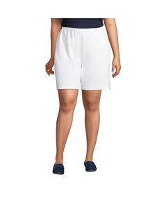 Женские спортивные трикотажные шорты больших размеров с эластичной резинкой на талии и высокой талией Lands&apos; End, белый