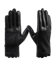 Женские короткие перчатки из переработанной эластичной искусственной кожи с рюшами для сенсорного экрана Isotoner Signature, черный