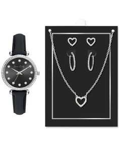 Женские часы с черным ремешком, 33 мм, подарочный набор украшений Jessica Carlyle, серебро