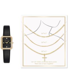 Женские часы с черным ремешком, 20 мм, 3 предмета. Подарочный набор ожерелья Jessica Carlyle, черный