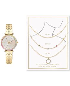 Женские золотистые часы-браслет, 33 мм, 3 предмета. Подарочный набор ожерелья Jessica Carlyle, золотой