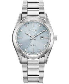 Eco-Drive Женские спортивные роскошные часы с браслетом из нержавеющей стали с бриллиантами, 33 мм Citizen