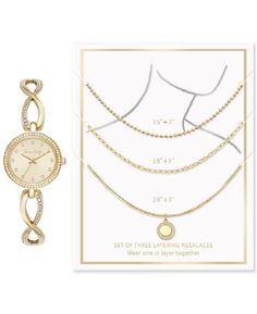 Женские часы-браслет с кристаллами, 30 мм, 3 предмета. Подарочный набор ожерелья Jessica Carlyle, золотой