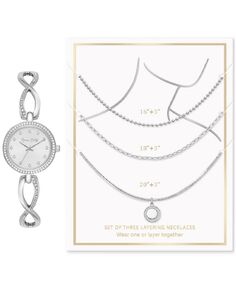 Женские часы-браслет с кристаллами, 30 мм, 3 предмета. Подарочный набор ожерелья Jessica Carlyle, серебро