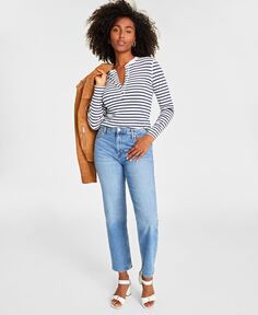 Женские джинсы прямого кроя с высокой посадкой, стандартной и короткой длины On 34th, синий