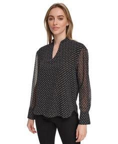 Женская блузка с v-образным вырезом и шифоновыми рукавами с логотипом и принтом Calvin Klein