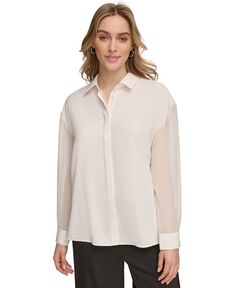 Женская блузка на пуговицах с шифоновыми рукавами Calvin Klein