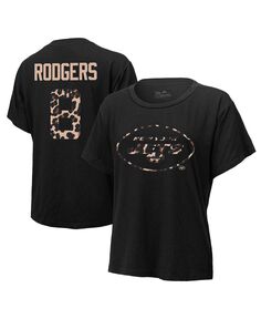 Женские нитки Aaron Rodgers, черная футболка New York Jets Leopard с именем и номером игрока Tri-Blend Majestic, черный