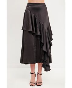 Женская атласная юбка-миди с водопадом endless rose, черный