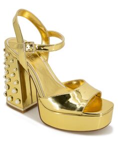 Женские босоножки на платформе с искусственным жемчугом Dolly на блочном каблуке Kenneth Cole New York, золотой