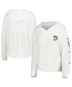 Женская белая футболка с капюшоном с длинными рукавами Pittsburgh Penguins Accord Hacci Concepts Sport, белый