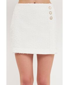 Женская твидовая приталенная юбка на трех пуговицах endless rose, белый