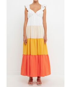 Женское платье макси с цветными блоками Sunset English Factory