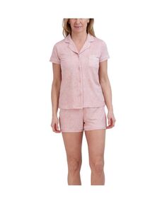 Женский пижамный комплект из двух предметов: топ и шорты с короткими рукавами и воротником-стойкой Tahari
