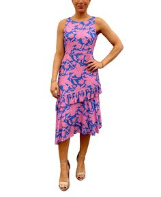 Женское платье миди с цветочным принтом и оборками, вырезом на спине и асимметричным подолом Sam Edelman