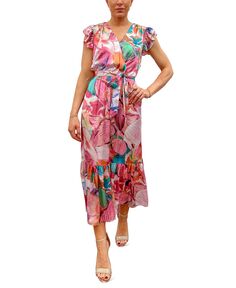 Женское многоуровневое платье с завязками на талии, искусственным запахом и развевающимися рукавами, с принтом Sam Edelman
