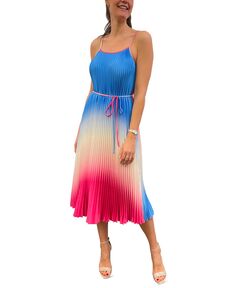 Женское атласное плиссированное платье миди с завязкой на талии и эффектом омбре Sam Edelman