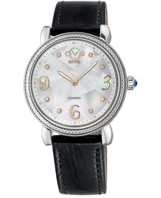 Женские часы Ravenna швейцарские кварцевые черные кожаные 37 мм GV2 by Gevril, серебро