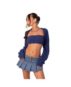 Женский вязаный свитер-бандо из двух частей и свитер с длинными рукавами Edikted, синий
