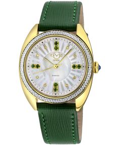 Женские часы Palermo швейцарские кварцевые зеленые кожаные 35 мм GV2 by Gevril, золотой
