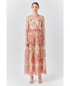 Женское платье макси с цветочной вышивкой endless rose, розовый