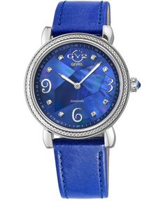 Женские часы Ravenna швейцарские кварцевые синие кожаные 37 мм GV2 by Gevril, серебро