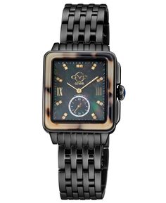 Женские часы Bari Tortoise, швейцарские кварцевые черные часы из нержавеющей стали, 30 x 34 мм GV2 by Gevril, черный