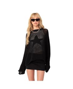 Женский прозрачный свитер оверсайз со звездой Edikted, черный