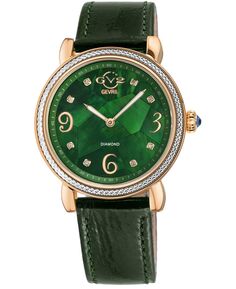 Женские швейцарские кварцевые зеленые кожаные часы Ravenna 37 мм GV2 by Gevril