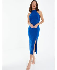 Женское платье миди королевского синего цвета с воротником-халтером QUIZ, синий