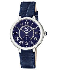 Женские часы Rome, швейцарские кварцевые синие кожаные часы, 36 мм GV2 by Gevril, серебро