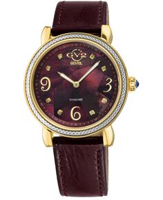 Женские швейцарские кварцевые темно-бордовые кожаные часы Ravenna 37 мм GV2 by Gevril, золотой