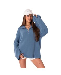 Женский свитер оверсайз с молнией на четверть и высоким воротником в рубчик Edikted, синий