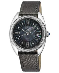 Женские часы Palermo швейцарские кварцевые черные кожаные 35 мм GV2 by Gevril, серебро