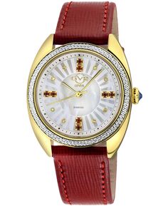 Женские часы Palermo швейцарские кварцевые красные кожаные 35 мм GV2 by Gevril, золотой