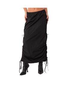 Женская нейлоновая длинная юбка с заниженной талией и сборками по бокам Edikted, черный
