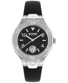Женские кварцевые часы Vittoria с тремя стрелками, черный кожаный ремешок, 38 мм Versus Versace, серебро