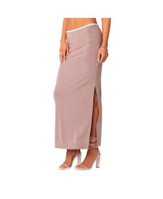 Женская длинная юбка с разрезом и контрастной окантовкой на талии Edikted