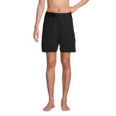 Женские 9-дюймовые быстросохнущие скромные шорты с эластичной резинкой на талии, шорты для плавания Lands&apos; End, черный