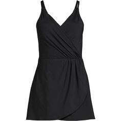 Женское устойчивое к хлору платье-тюльпан с v-образным вырезом и запахом, цельный купальник Lands&apos; End, черный