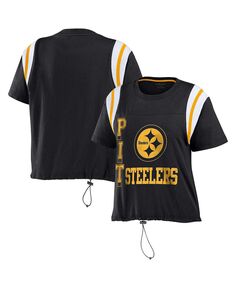 Женская черная футболка с цветными блоками Pittsburgh Steelers на завязках WEAR by Erin Andrews, черный