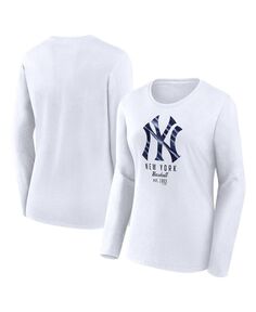 Женская белая футболка с длинным рукавом с логотипом New York Yankees Fanatics, белый