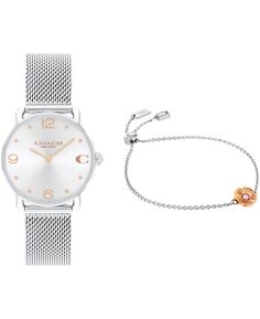 Женские серебряные часы Elliot с сетчатым браслетом из нержавеющей стали, 28 мм, подарочный набор COACH, серебро