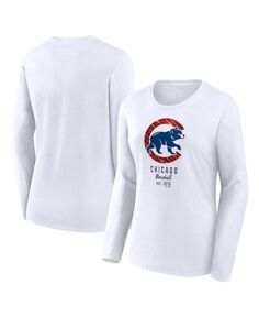 Женская белая футболка с длинным рукавом с логотипом Chicago Cubs Fanatics, белый