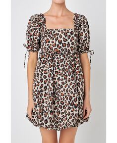 Женское мини-платье с леопардовым принтом и пузырьками English Factory, коричневый